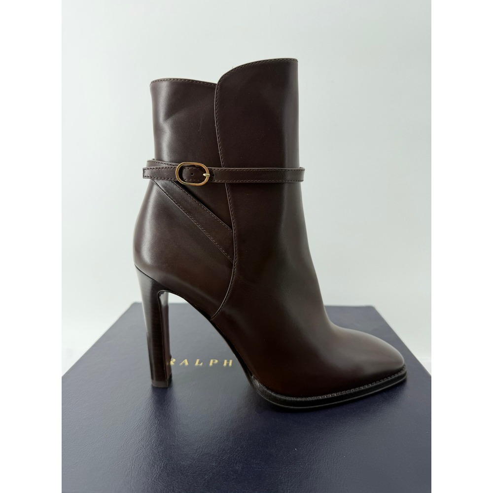 Ralph Lauren Purple label‎ Brown Leather Buckle Ankle Boots Made in Italy 39 8.5